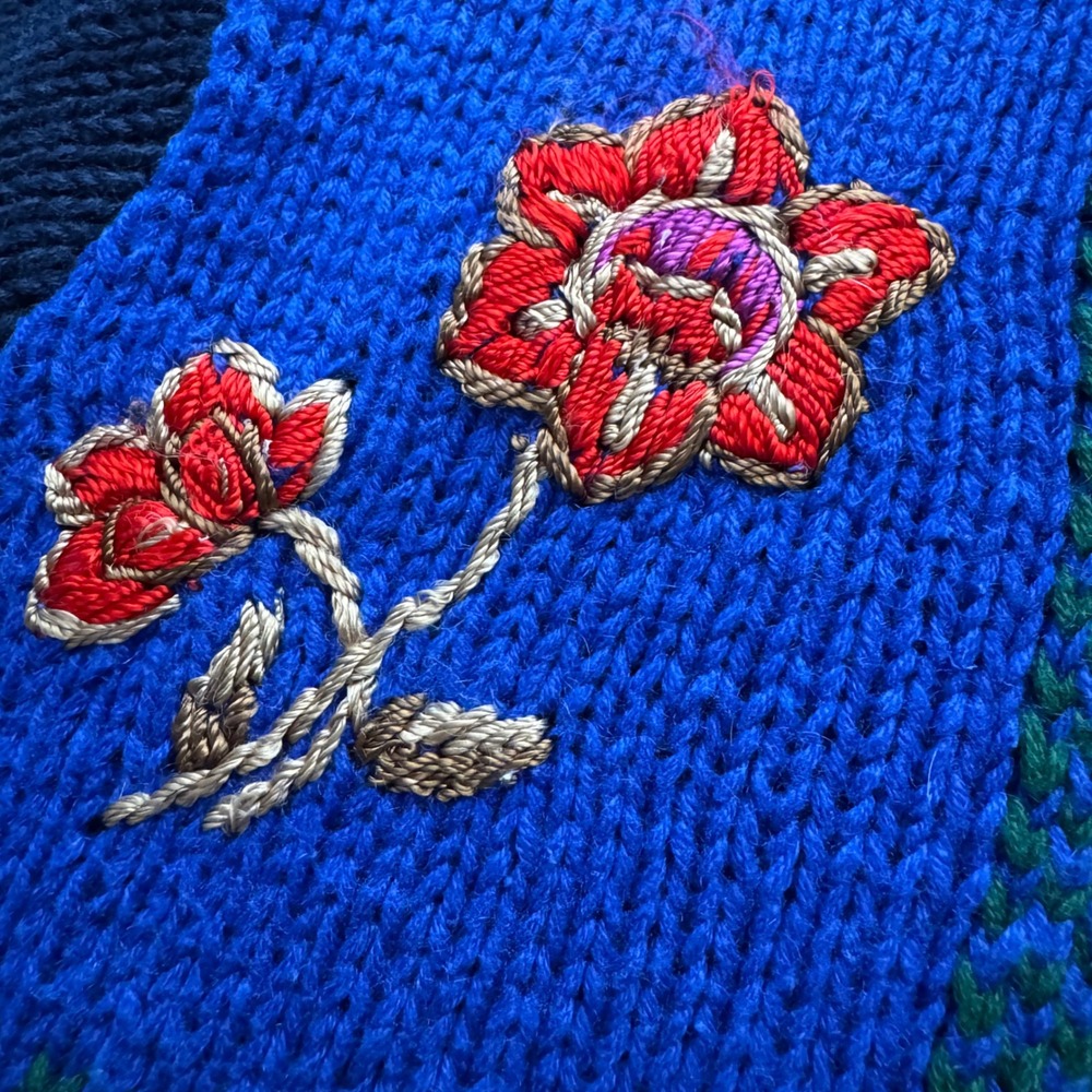 Vintage Sweater Womens Medium Floral Embroidered Chunky Cotton Ramie Patchwork - Picture 6 of 8